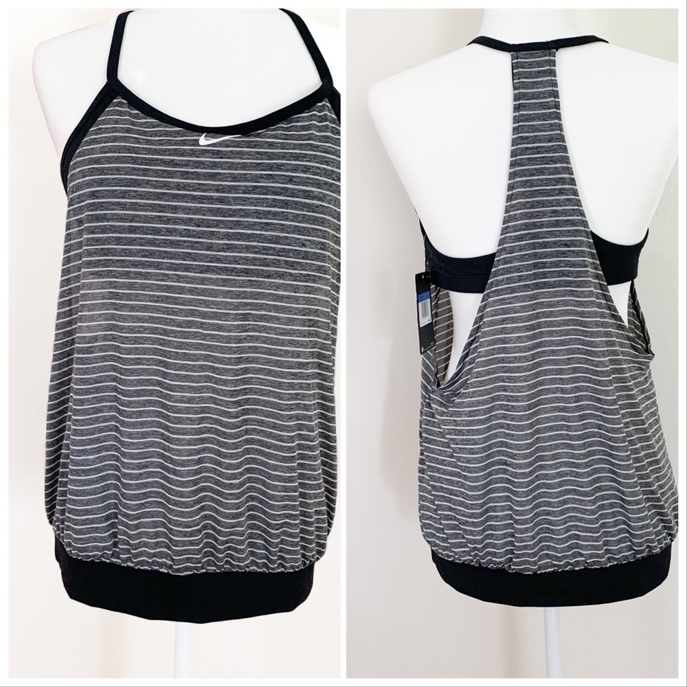 Nike women sports stripe tankini swim top Large